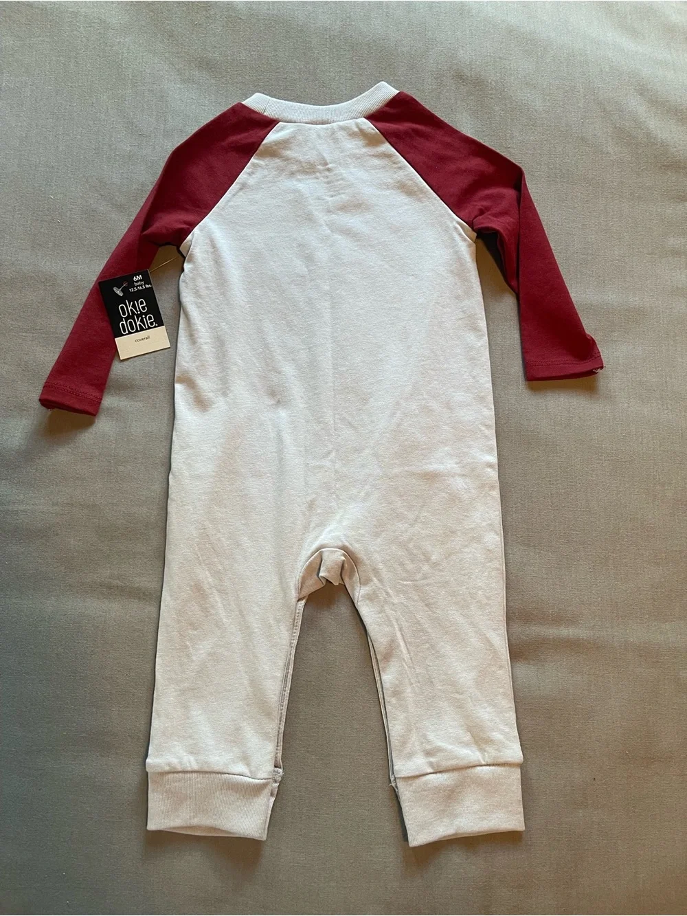 okie dokie Gray One-Piece with Maroon Raglan Sleeves and Graphic